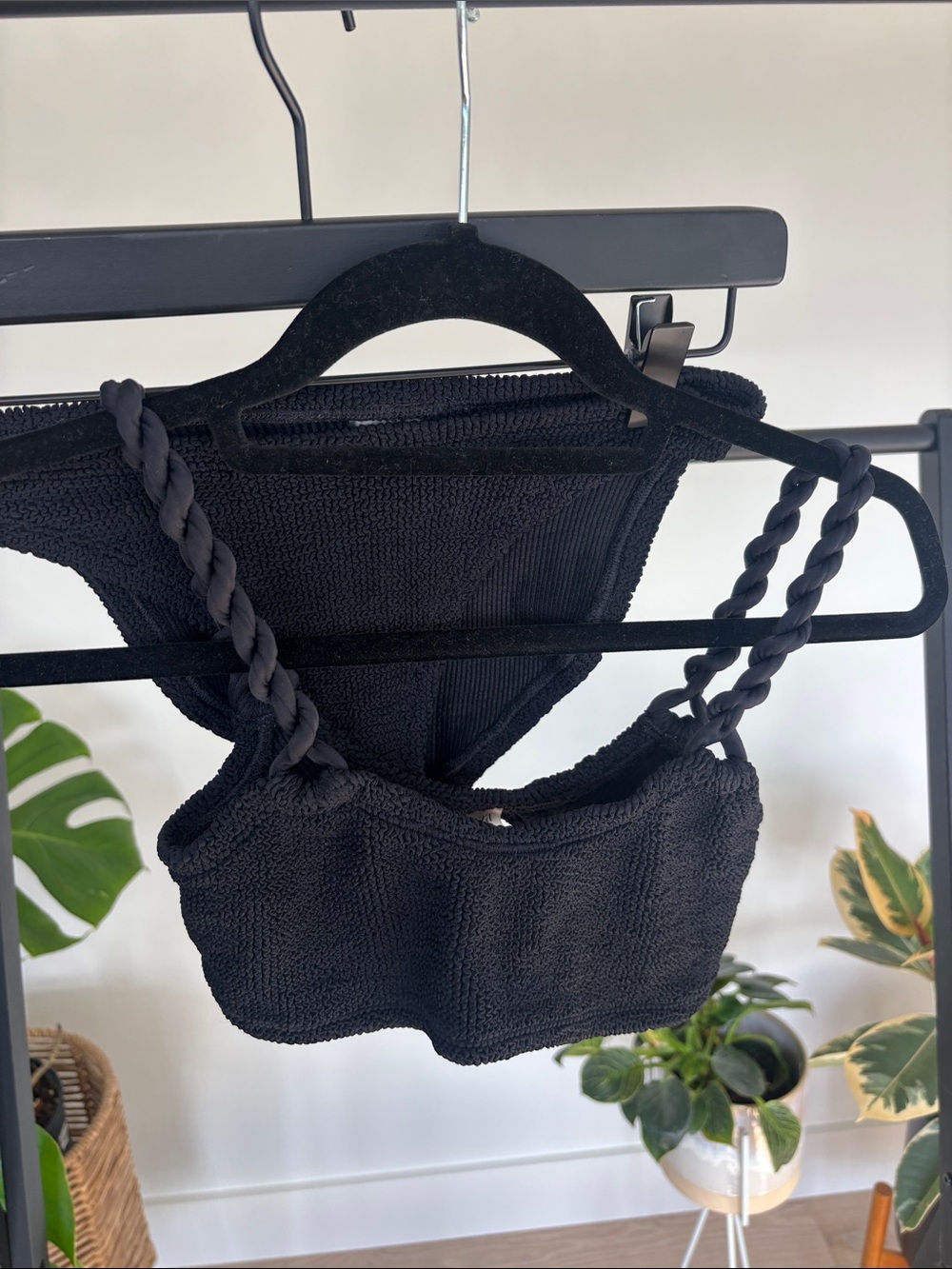 Hunza G Black Braided-Strap bikini
